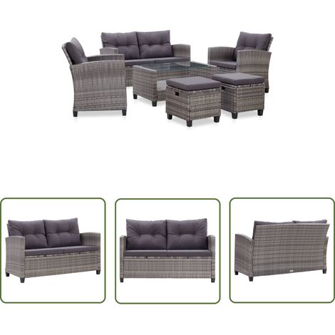 6 pcs Salon de jardin, Ensemble table et chaises de jardin, Meuble de jardin avec coussins Résine tressée Gris foncé MKW236374 (1/5)