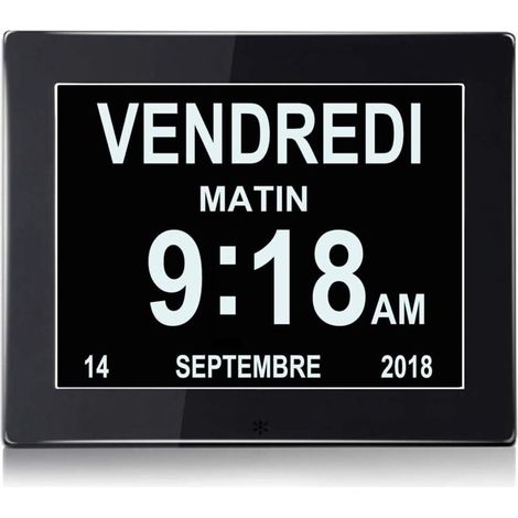 LCD Horloge Numérique Calendrier, Horloge numérique Horloge de Jour Grand écran réveil Horloge Murale horloge Alzheimer pour parents (1/4)