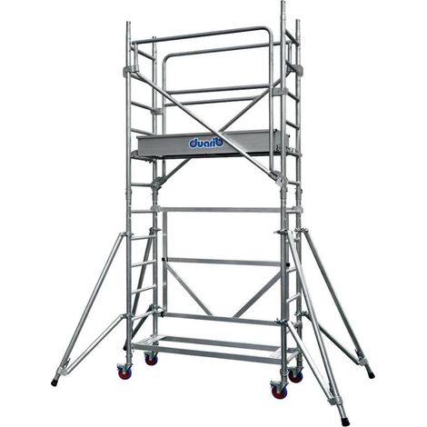 DUARIB - Échafaudage roulant aluminium pour cage d'escaliers Docker mini garde-corps monoblocs - Hauteur de plateau 4,3 m - L 1,5 x l 0,6 m