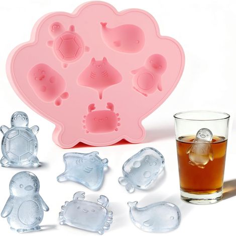 Bac à glaçons en silicone avec motifs d'animaux marins démoulage facile des glaçons. Idéal pour le congélateur, la maison ou la cuisine convient pour les boissons, cocktails, cafés et chocolats (1/5)