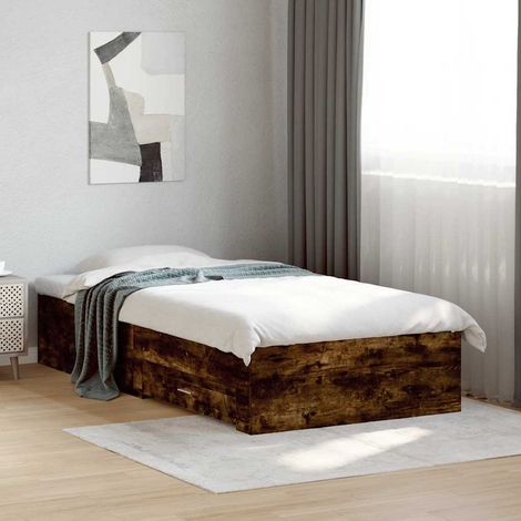 Cadre de lit avec tiroirs sans matelas chêne fumé 75x190 cm (1/5)
