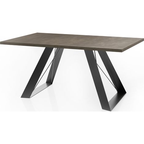Esstisch Colter Schwarz im Modern Still, Rechteckig Tisch - Ausziehbar von 140 cm bis 240 cm, Pulverbeschichtete Weiße Metallbeine - 140 x 80 cm - Dunkel Beton
