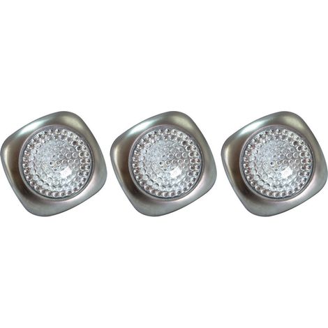 Lot 3 spots LED Argent 0,16W, 9.5 lumens, 6400K Blanc-froid, interrupteur on/off, à pile, clips à coller -  Tibelec (1/5)