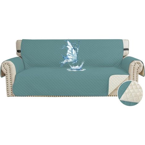 Housse de canapé imperméable 3 places, anti-taches, antidérapante, lavable, bleu clair (1/5)