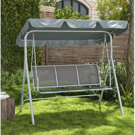 Mobiliario de exterior para terraza, columpio de jardín 3 plazas de metal gris con toldo plegable, 170x110x153 cm (1/5)