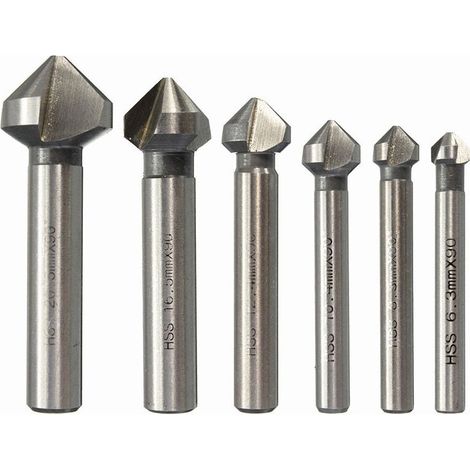 90° HSS Senkbohrer, zylindrische Entgratungswerkzeuge zum Verschrauben von Holz, Metall und PVC, 6,3/8,3/10,4/12,4/16,5/20,5 mm. (1/4)