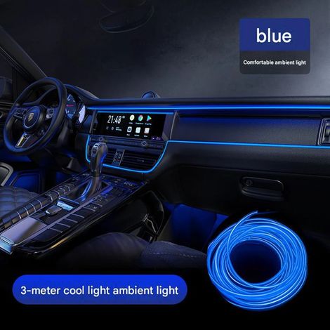Bande LED Ambiance Intérieure pour Voiture USB – Éclairage Décoratif Automobile Ligne Lumineuse Flexible 3M pour Console Centrale (Bleu 3M USB Installation Facile) Bleu