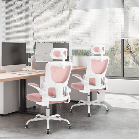 WOLTU Bürostuhl ergonomisch, Schreibtischstuhl Drehstuhl Netzstoff, höhenverstellbar, Schaukelfunktion, verstellbare Kopfstütze, Lendenwirbelstütze, umkehrbare Armlehnen, Bis 150kg, Grau+Weiß (1/5)
