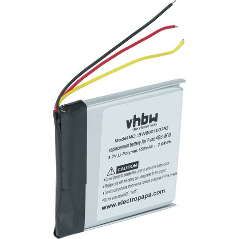 vhbw Replacement Battery compatible with Sandisk Sansa Fuze 4GB, Fuze 8GB MP3-Player Music Player (550mAh, 3.7V, Li-Polymer) (1/4)
