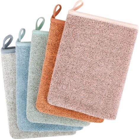 Gant de Toilette Microfibre Coton pour Bebe et Enfant - Gants de Toilette Microfibre Serviette Visage Réutilisable 5 Pièces-018 (1/5)