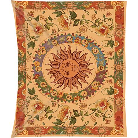 Tenture divinatoire solaire, décoration murale chambre, tissu fond d'ambiance, tapisserie chevet 150x200cm (1/5)