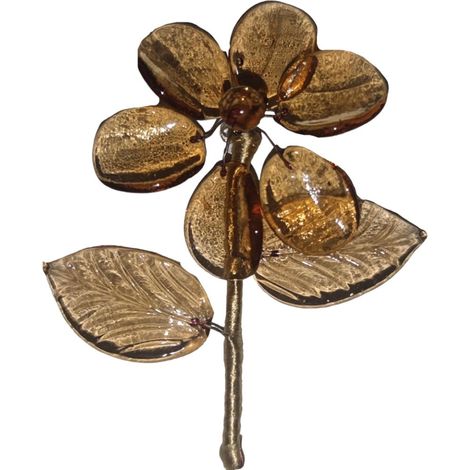 Oggetto fiore con petali e foglie ambra vetro per bomboniera matrimonio cresima comunione segnaposto particolari (1/5)