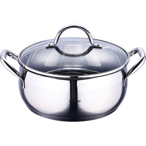 BERGNER Gourmet Casseruola di Cucina con Coperchio di Vetro Capacità 8 L Fabbricata in Acciaio Inox Manici Ergonomici Utensili da Cucina Per Tutti i Piani Cottura (1/4)