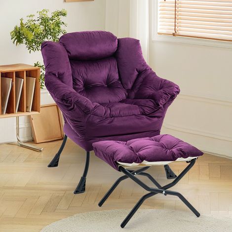 Fauteuil de détente violet 81x65x95 cm avec repose-pieds pliable, structure en métal MEUBLIV (1/5)