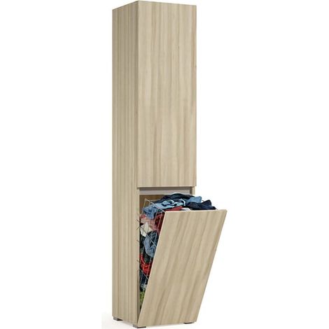 Dmora - Armadio multiuso 2 ante Aro, Mobile lavanderia a 2 ante, Colonna da bagno con cestello portabiancheria, 100% Made in Italy, 45x37h195 cm, Olmo