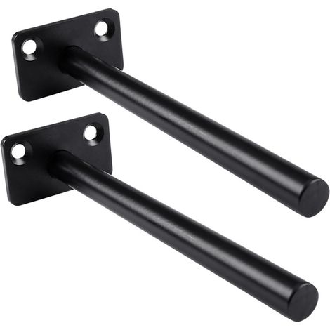 Lot de 4 supports d'étagère flottante invisibles, fixation murale ronde, 2 trous, noir, 150 mm (1/5)