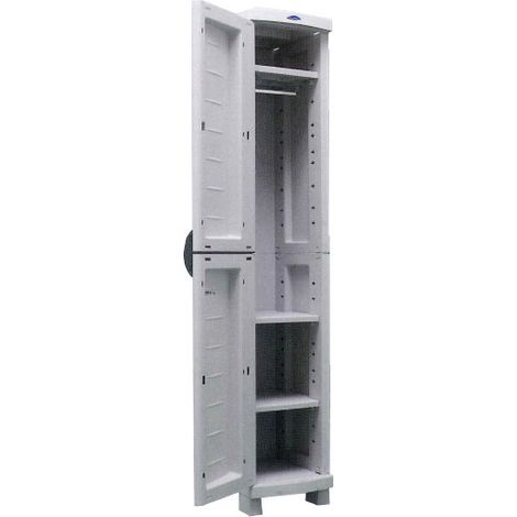 SPACESAVER 35 PLASTIKEN Armoire haute 1 Porte avec etageres - l 35 x p 45 x h 184 cm - Gamme Space SAVER - Interieur et Exterieu