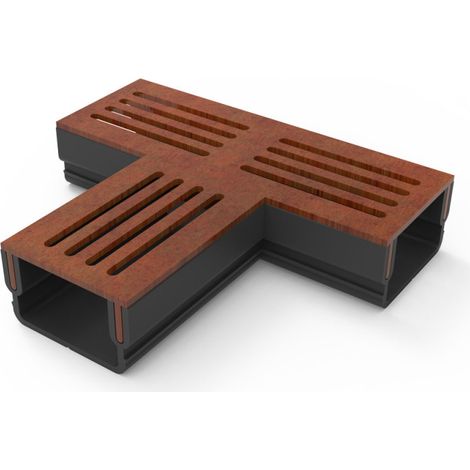 Caniveau 3XS MINI L 6,5 cm Grille acier corten - StarDrain - LINE ECO - Pièce en T
