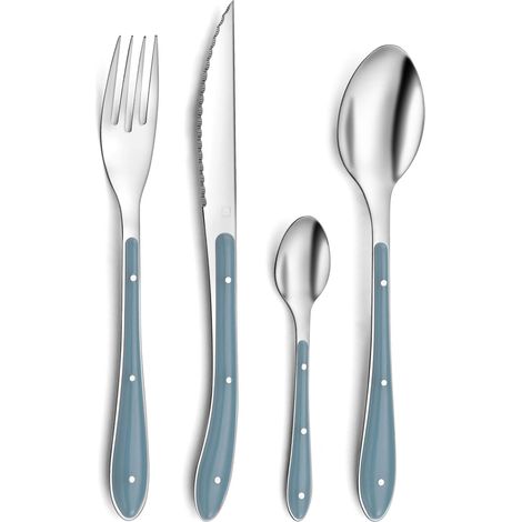 Ménagère 24 couverts de table pour 6 personnes - Bistro 1-2-3 - Acier inoxydable 18/0, Finition Standard - Bleu denim (1/5)