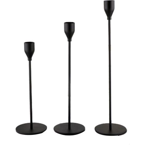 Portacandele Portacandele conico in metallo decorativo romantico opaco per cene di nozze Nero 3 pezzi