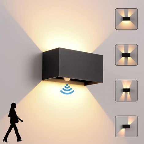 Applique murale avec capteur de présence, applique LED 24W, lumière blanc chaud 3000K, angle de faisceau réglable, noire. (1/5)