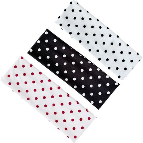 Drei stylische, elastische Stirnbänder mit Polka-Dots, geeignet für Yoga, Damen und Mode, perfekt für Yoga. Erhältlich in Schwarz und Weiß mit roten Punkten. (1/5)