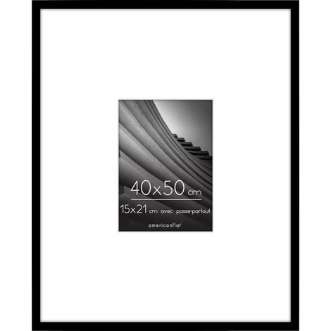 Cadre 40x50 cm Noir - Cadre Photo 15x21 cm avec Passe-Partout ou 40x50 cm sans Passe-Partout - Plexi Poli - Suspension Verticale ou Horizontale (1/5)