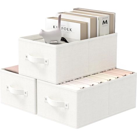 Set of 3 Storage Boxes with Handles, 41 x 25 x 16.5 cm, White (1/5)
