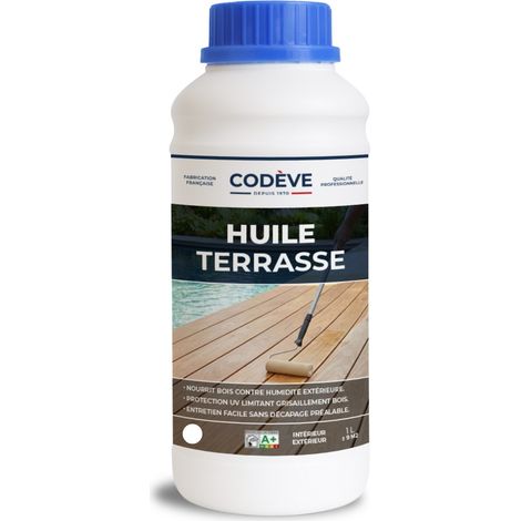 Huile Bois Terrasse - 1 L - Codeve Bois - Chêne clair - Pour La Protection D'un Bord De Piscine, Terrasse Ou Caillebotis En Bois.