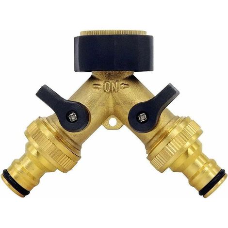 2-Voies Y-Distributeur,Raccord Y pour Tuyau d' arrivée d'eau (26,9 mm (3/4") en Laiton, collecteur en Y),Compatible avec Le système de connecteur de Tuyau d'arrosage 1/2 (1/5)