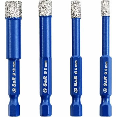 Forets Mèches diamant pour Carrelage Céramique Grès Cérame Tuiles Verre Pierre. Coffret 4 Mèches Diamantées Professionnelles-- (1/5)