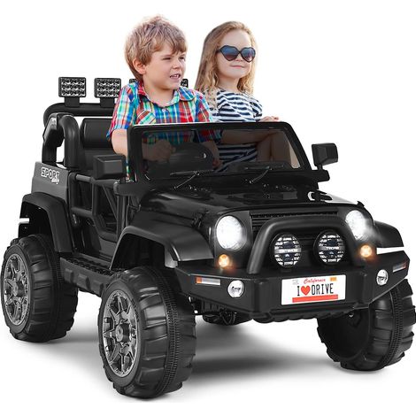 GOPLUS Voiture Electrique Enfant 12V avec 2 Sieges et Telecommande a Distance, Vehicule Electrique pour Enfant avec Boîte de Rangement et MP3,pour Enfants de 3-8 Ans Jusqu’a 50KG, 123X80X80CM (Noir) (1/5)