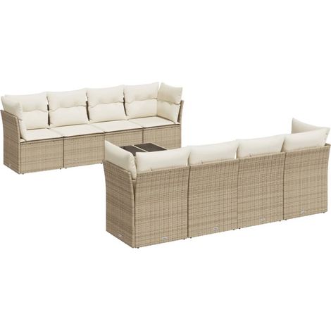 Set de sofás de jardín 9 pzas con cojines ratán sintético beige vidaXL (1/3)
