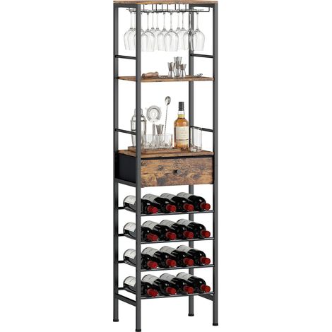 HOMCOM Wine Bar Cabinet 16-Bottle Wine Rack Rustic Brown