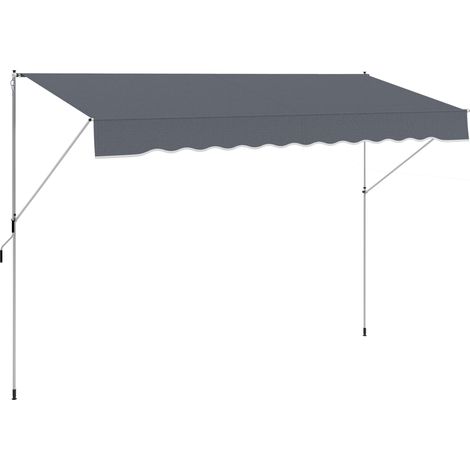 Store banne rétractable manuel 4 x 1,2 m, hauteur réglable de 170 à 280 cm, manivelle, anti-UV et imperméable, sans perçage, gris foncé
