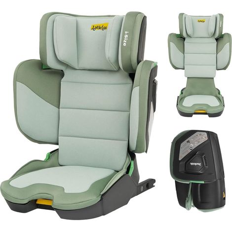 Seggiolino auto pieghevole i-Size R129 ISOFIX 100-150 cm con schienale verde HOMVRA