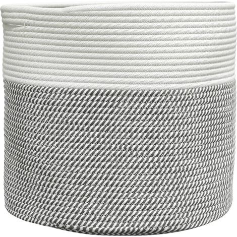 Panier de rangement gris et blanc Ø40x35 cm coton