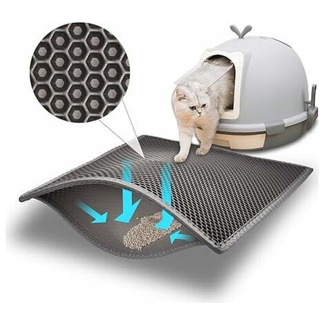 Tapis Litière Chat Bac à Litière pour Chats, Imperméable Non Toxique EVA,Double Couche en Nid d'abeille Design 30x45cm,Gris