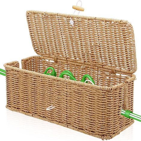 Boîte Rangement Câble Rotin Imitation, Boite Cach Câbles Respirant Pratique Capacité Spacieuse 31x12.5x13cm, Panier Organisateur Multiprises Fils Prise Anti-Enchevêtrement pour Gestion Bureau, Maison (1/5)