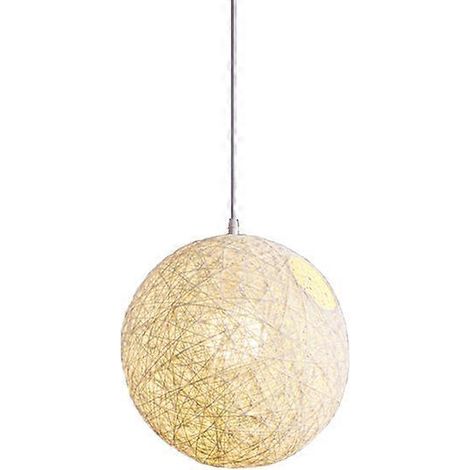 Lustre en bambou blanc et rotin, abat-jour sphérique en rotin en forme de nid --- (1/5)