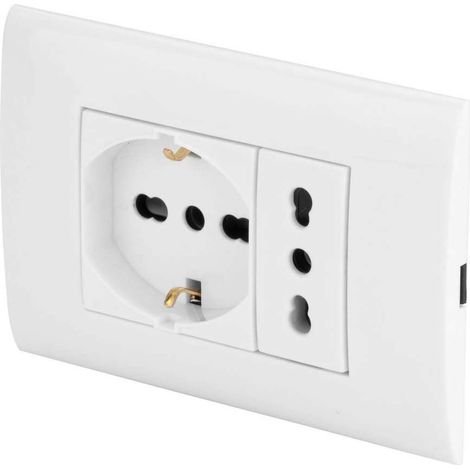 placca premontata poly pool con frutto presa bivalente e frutto presa pluristandard (1/5)