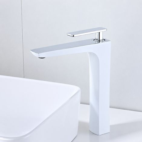 Mitigeur lavabo modèle haut blanc et argent avec flexibles d'arrivée d'eau de 60 cm 40 × 30 × 10 cm 1,406 kg – Livraison gratuite (1/2)