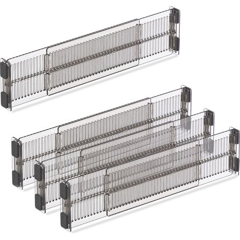 Relaxdays Drawer Divider, 8-Piece Set, Adjustable Length from 28 to 53.5 cm, Kitchen Storage, Organiser, Plastic, Clear