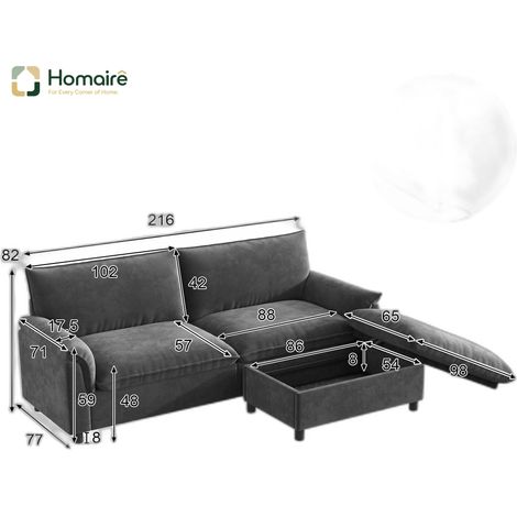 Canapé modulable en velours noir avec rangement 216 x 77 x 82 cm HOMAIRE (1/5)
