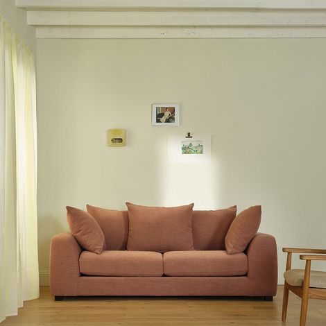 Canapé droit 3 places en tissu effet lin terracotta (1/5)