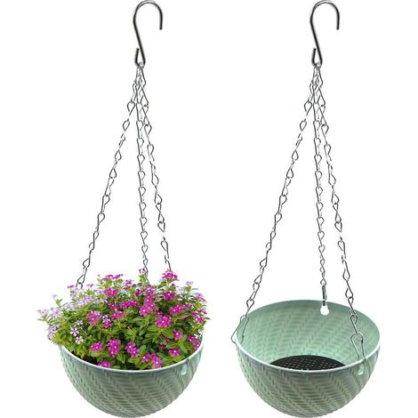Pots de fleurs suspendus en plastique – Lot de 2 – Avec trous de drainage pour aération – Pour balcon et jardin intérieur extérieur (1/5)