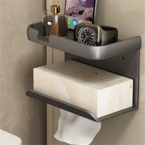 Mensola da bagno e portarotolo senza foratura - Doppio strato esteso (doppio uso) Grigio scuro 17,69,511 cm (1/4)