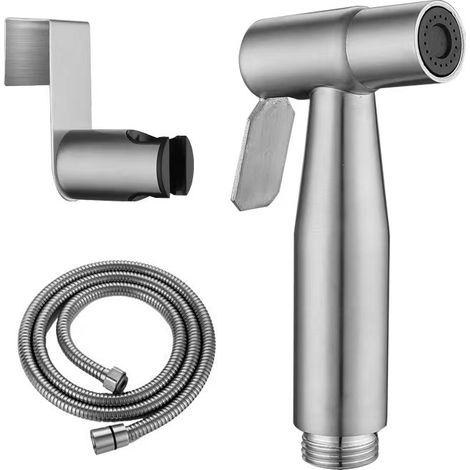Manufacturer's cross-border e-commerce product: 304 stainless steel toilet companion bidet spray gun set, high-pressure booster nozzle - 304 spray gun + 1.5-meter hose + hook.