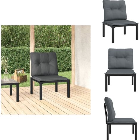 Gartenstuhl mit Kissen Schwarz und Grau Poly Rattan - Gartensessel - Outdoor Möbel - Gartenlounge - Balkonmöbeln - Wetterfeste Möbel (1/5)