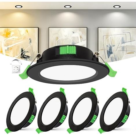 Spots LED Encastrables Extra Plat 25mm, 6W 2700K/4000K/6000K, Spot Salle de Bain, Découpe Ø55-68mm, 230V, Noir (1/5)